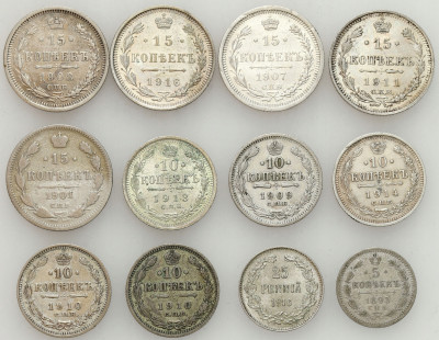 Rosja, Finlandia. 5-15 kopiejek i 25 pennia 1893-1917 – 12 szt