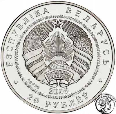 Białoruś 20 Rubli 2009 wiewiórka - uncja SREBRO