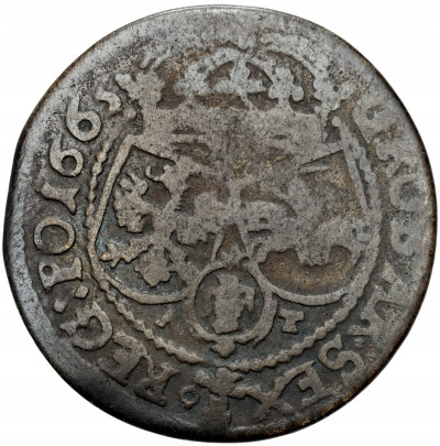 Jan Kazimierz. Szóstak (6 groszy) 1665, Kraków, NIE NOTOWANY
