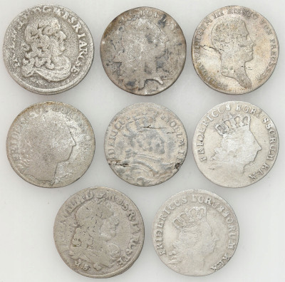 Niemcy, Prusy. Szóstak i 1/12-1/6 talara RÓŻE DATY, SREBRO – 8 sztuk