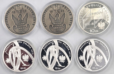 III RP - 10 złotych 2010 - 2012 - zestaw 6 sztuk - SREBRO