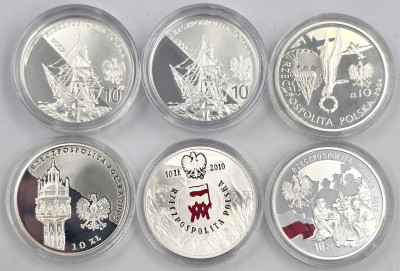 III RP - 10 złotych 2004 - 2010 - zestaw 6 sztuk - SREBRO