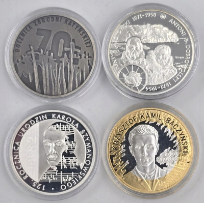 III RP - 10 złotych 2007 - 2010 - zestaw 4 sztuk - SREBRO
