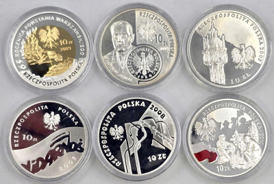III RP - 10 złotych 2004 - 2010 - zestaw 6 sztuk - SREBRO
