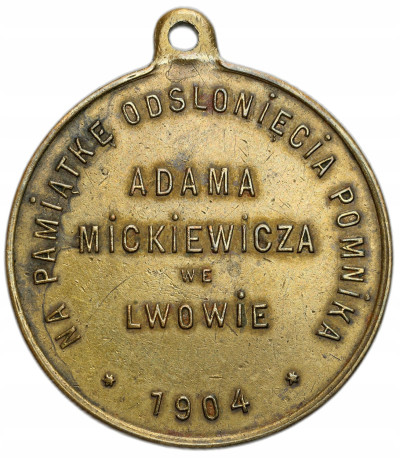 Polska pod zaborami. Medal pamiątkowy Adam Mickiewicz 1904 - RZADKI