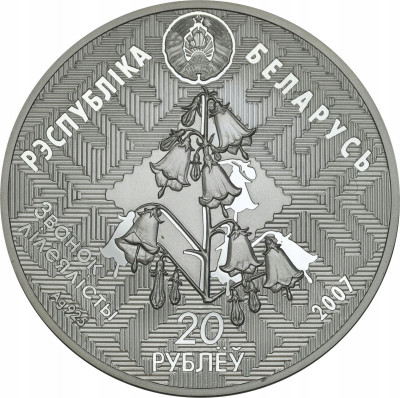 Białoruś. 20 rubli 2007 – Jesiotr – SREBRO Uncja + certyfikat