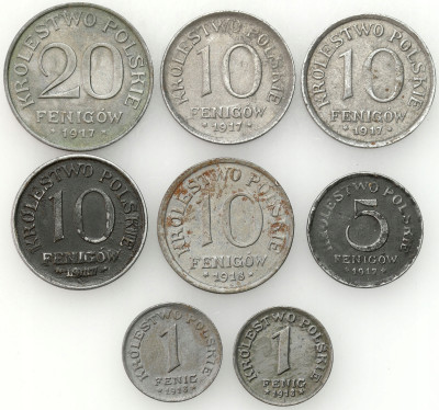 Królestwo Polskie. 1-20 fenigów 1917-1918 F – 8 szt