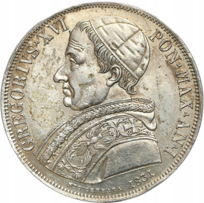 Włochy, Watykan. Gregorio XVI (1831–1846). Scudo, 1833 R, Rzym – SREBRO