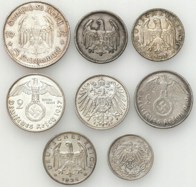 Niemcy. 1/2 – 5 marek 1924-1939, SREBRO – 8 szt