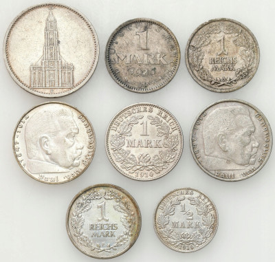 Niemcy. 1/2 – 5 marek 1924-1939, SREBRO – 8 szt