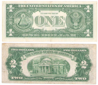 USA. 1 dolar 1957 i 2 dolary 1953 ,G niebieski, B, czerwony – 2 szt