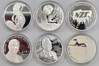 10 złotych 2010-2012 - zestaw 6 sztuk - różne - SREBRO