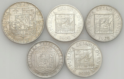 Czechosłowacja. 10-20 koron 1928-1933, SREBRO – 5 szt