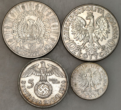 Polska, Niemcy. Zestaw 4 monet, srebro