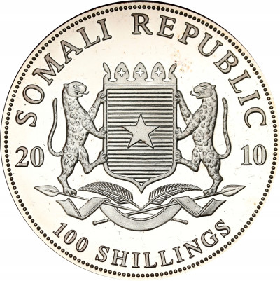 Somalia 100 szylingów 2010 słoń SREBRO uncja