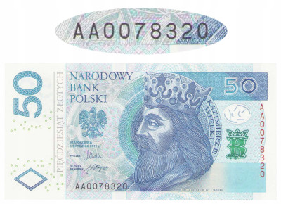 50 złotych 2012 - seria AA 0078320