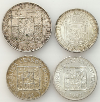 Czechosłowacja. 10-20 koron 1928-1934, SREBRO – 4 szt
