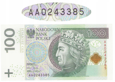 100 złotych 2012 - seria AA 0243385
