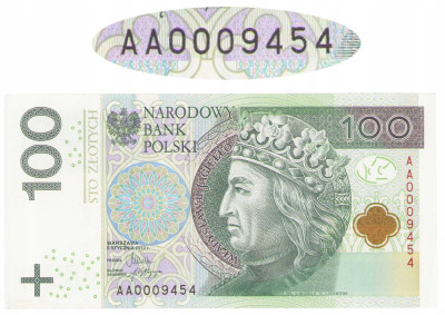 100 złotych 2012 - seria AA 0009454 - NISKI NUMER