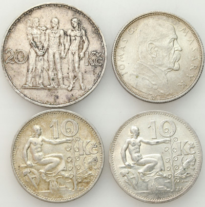 Czechosłowacja. 10-20 koron 1928-1934, SREBRO – 4 szt