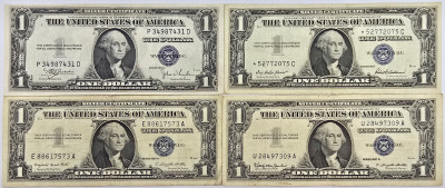 USA. 1 dolar 1935 i 1957 NIEBIESKA PIECZĘĆ – 4 szt