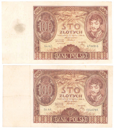 100 złotych 1932 seria AA i AZ – 2 szt