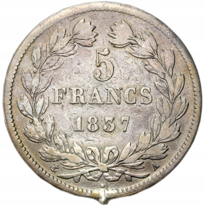 Francja. 5 franków 1837 A, Paryż – SREBRO