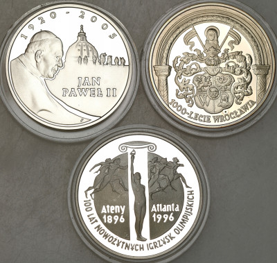 III RP. 10 złotych 1995-2005, zestaw 3 sztuk - SREBRO