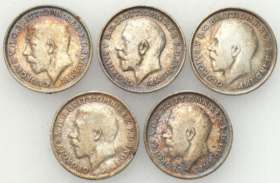 Wielka Brytania. 3 pensy 1911-1919, SREBRO – 5 szt