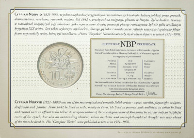 10 złotych 2013 Cyprian Kamil Norwid – SREBRO