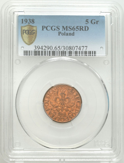 II RP 5 groszy 1938 PCGS MS65 RD