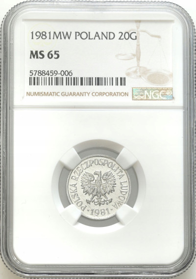 PRL. 20 groszy 1981 NGC MS65 – PIĘKNE