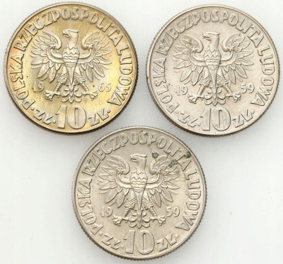 PRL. 10 złotych 1959 i 1965 Mikołaj Kopernik – 3 szt