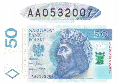 50 złotych 2012 - seria AA 0532007