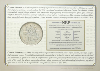 10 złotych 2013 Cyprian Kamil Norwid – SREBRO