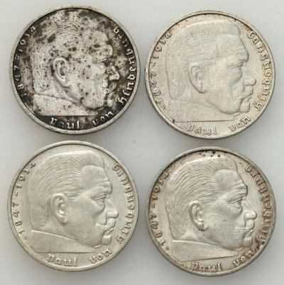 Niemcy, III Rzesza. 2 marki 1938-1939 Hindenburg, SREBRO - 4 szt