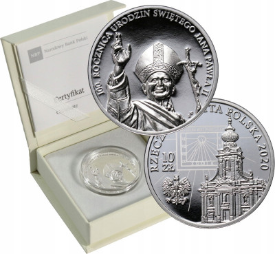 10 złotych 2020 -100. rocznica urodzin Świętego Jana Pawła II – SREBRO