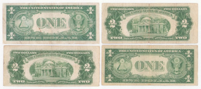 USA. 1-2 dolary 1928-1953 niebieska i czerwona pieczęć – 4 szt