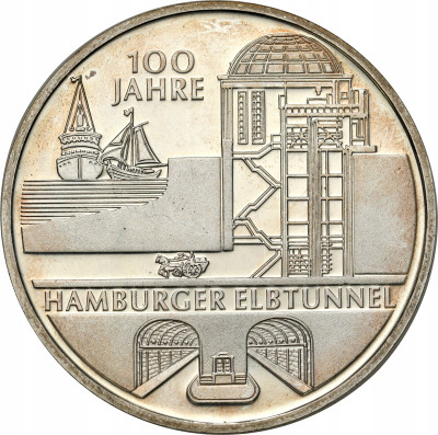 Niemcy 10 euro 2011 tunel drogowy pod Łabą w Hamburgu SREBRO