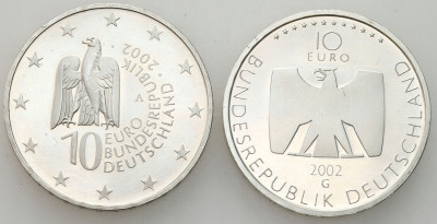 Niemcy. 10 euro 2002, zestaw 2 monet – SREBRO