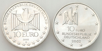 Niemcy. 10 euro 2002, zestaw 2 monet – SREBRO
