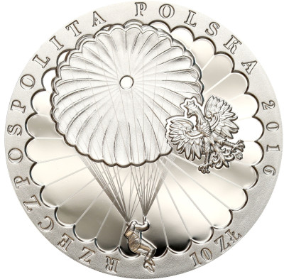 III RP. 10 złotych 2016 Zrzut Cichociemnych - SREBRO