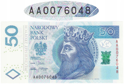 50 złotych 2012 - seria AA 0076048