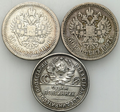 Rosja. 50 kopiejek i połtinnik 1896-1925, SREBRO – 3 szt