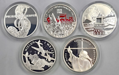 III RP - 10 złotych 1997 - 2010 - zestaw 5 sztuk - SREBRO