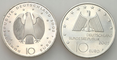 Niemcy. 10 euro 2002 i 2003, zestaw 2 monet – SREBRO