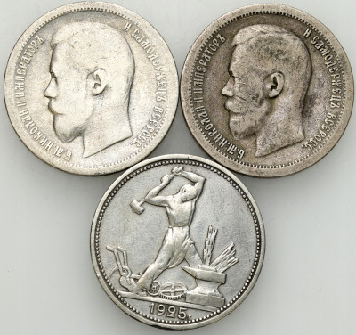 Rosja. 50 kopiejek i połtinnik 1896-1925, SREBRO – 3 szt
