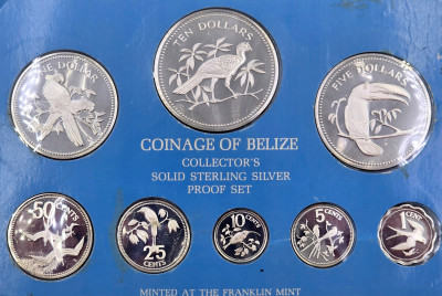Belize. Zestaw monet próbnych 1975, SREBRO – 8 szt