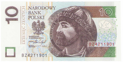 10 złotych 2016 seria BZ