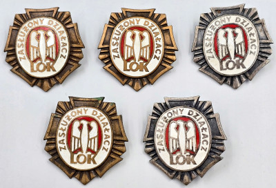 Polska, PRL. Odznaki zasłużonych działaczy LOK – 5 szt